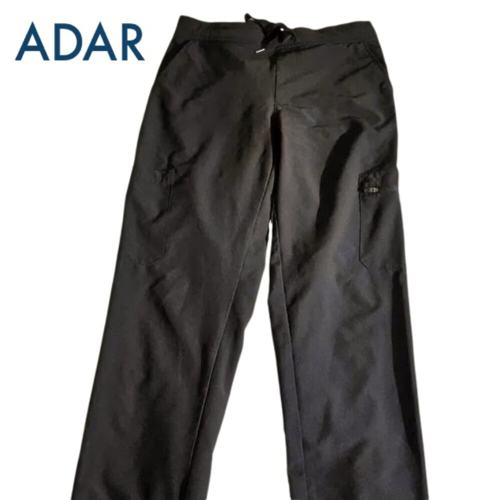 Adar Black slim leg scrub pants with cargo pockets, Sz S, EUC